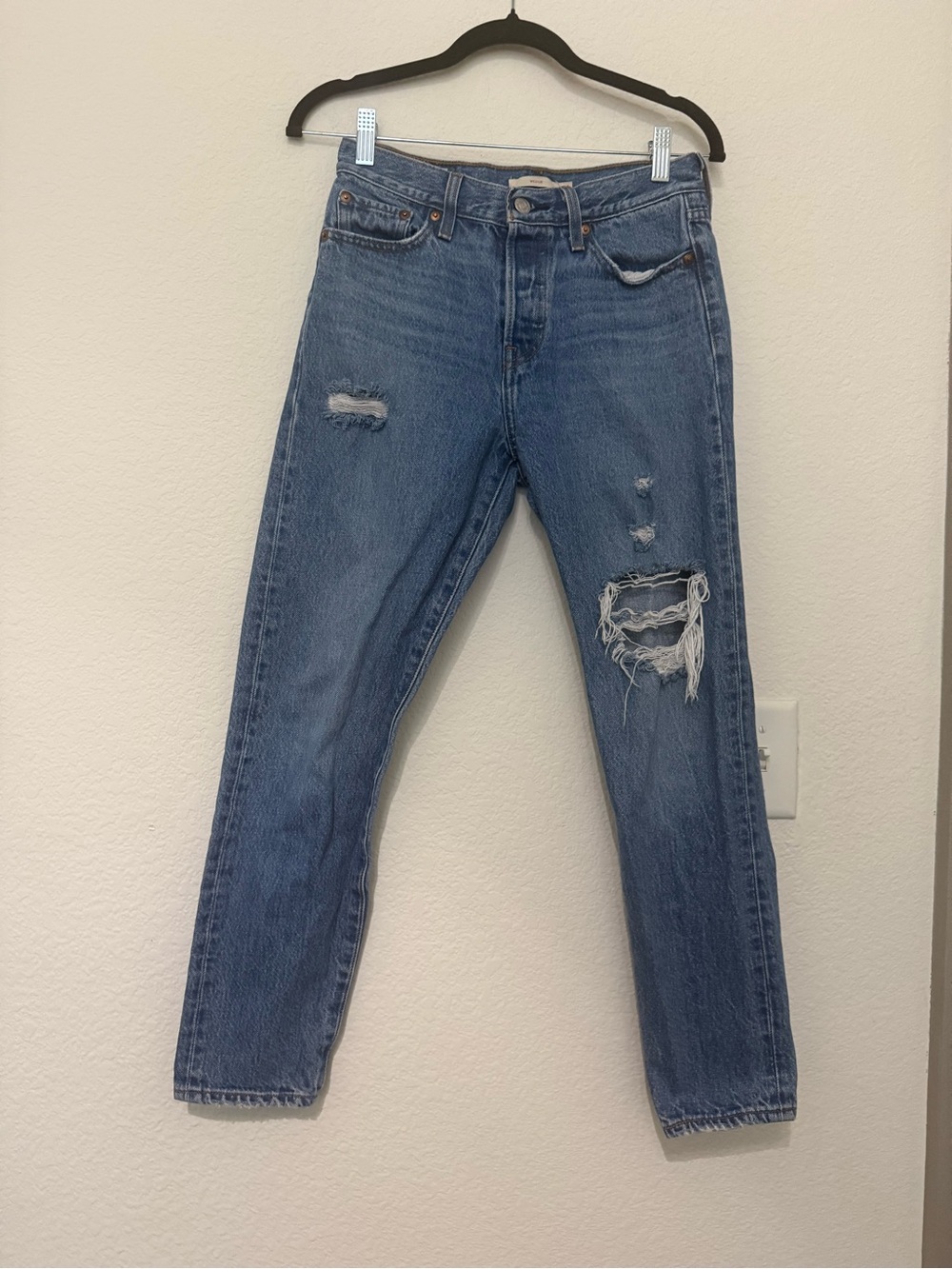 Levi's Distressed Light Blue Wedgie Slim Straight Jeans